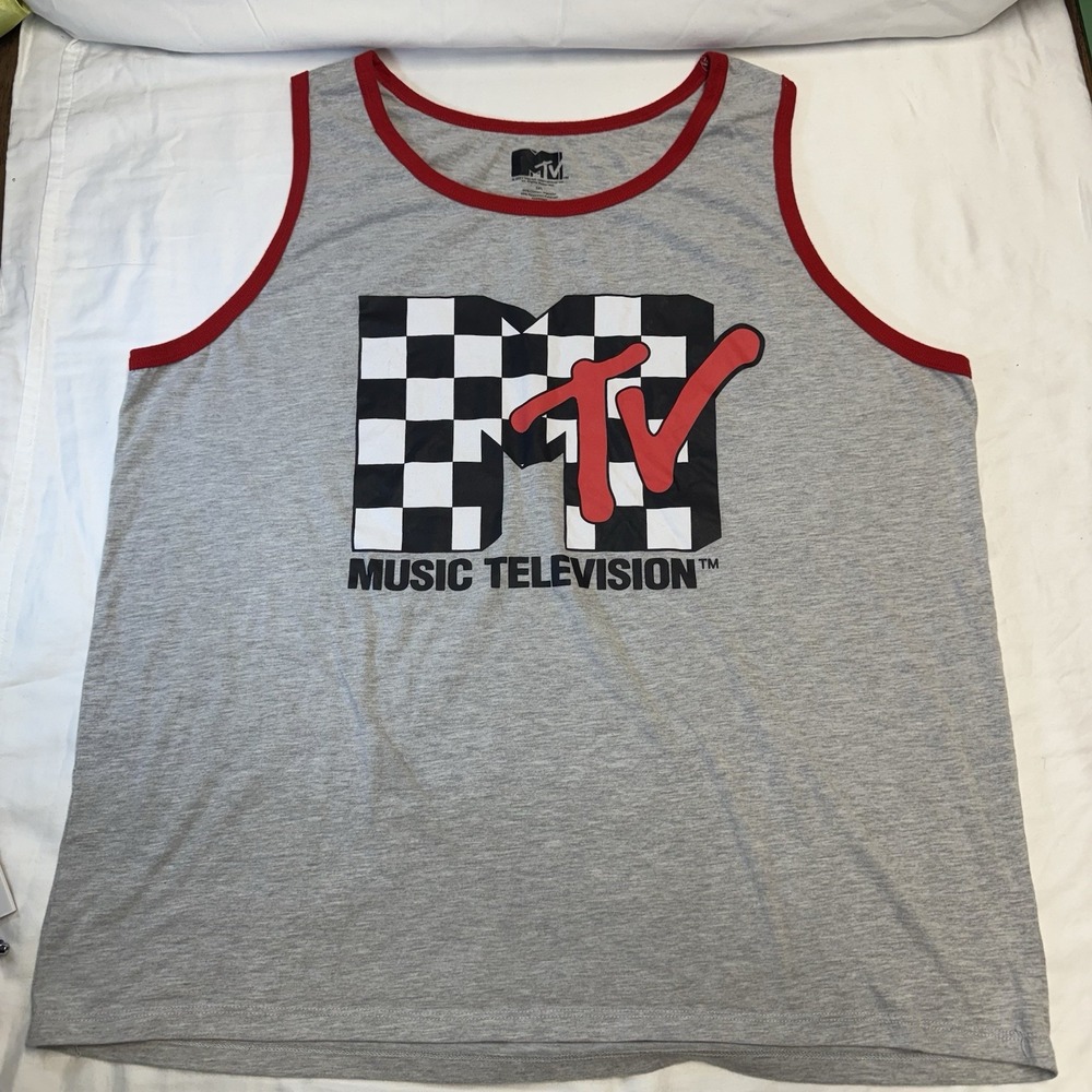 MTV MUSIC TELEVISION MEN' TANK TOP, 2XL Grey And Red